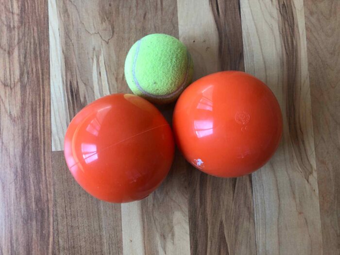 Soft orange balls from Franklin Method for fascial movement