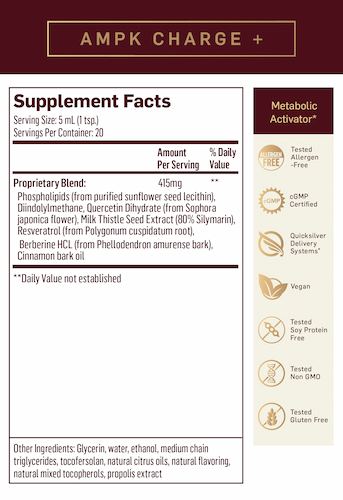 AMPK Chatge+ supplement facts from Quicksilver Scientific