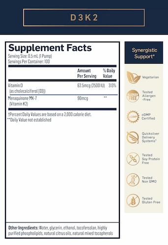 Supplement Facts from Quicksilver Scientific's D3/K2